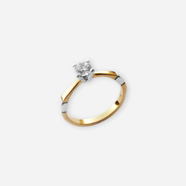 Anillo Oro Amarillo y Blanco 14k Solitario 02